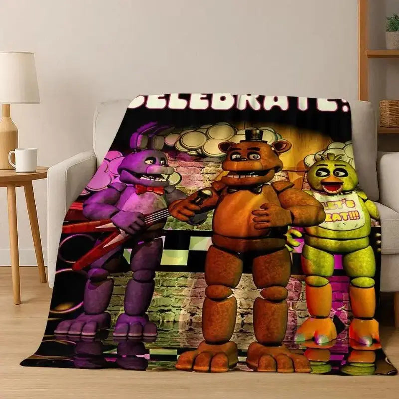 FNAF 5 Nights at Freddy's 3D Game Cartoon Flannel Blanket - Soft, Warm Throw for Bed, Travel, Gamer Decor Gift