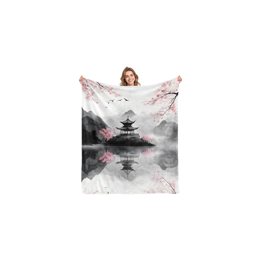 Cherry Blossom Blanket Gifts for Girls Women Floral Sakura Flowers Pink Blankets for Kids Japanese Cherry Blossom Throw Blankets for Sofa Living Room Bedroom(50X60 Inch)