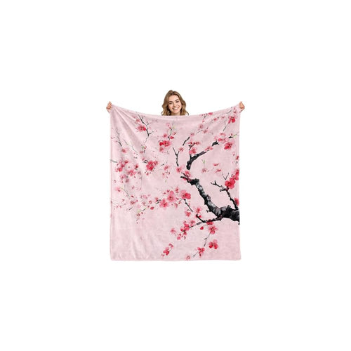 Cherry Blossom Blanket Gifts for Girls Women Floral Sakura Flowers Pink Blankets for Kids Japanese Cherry Blossom Throw Blankets for Sofa Living Room Bedroom(50X60 Inch)