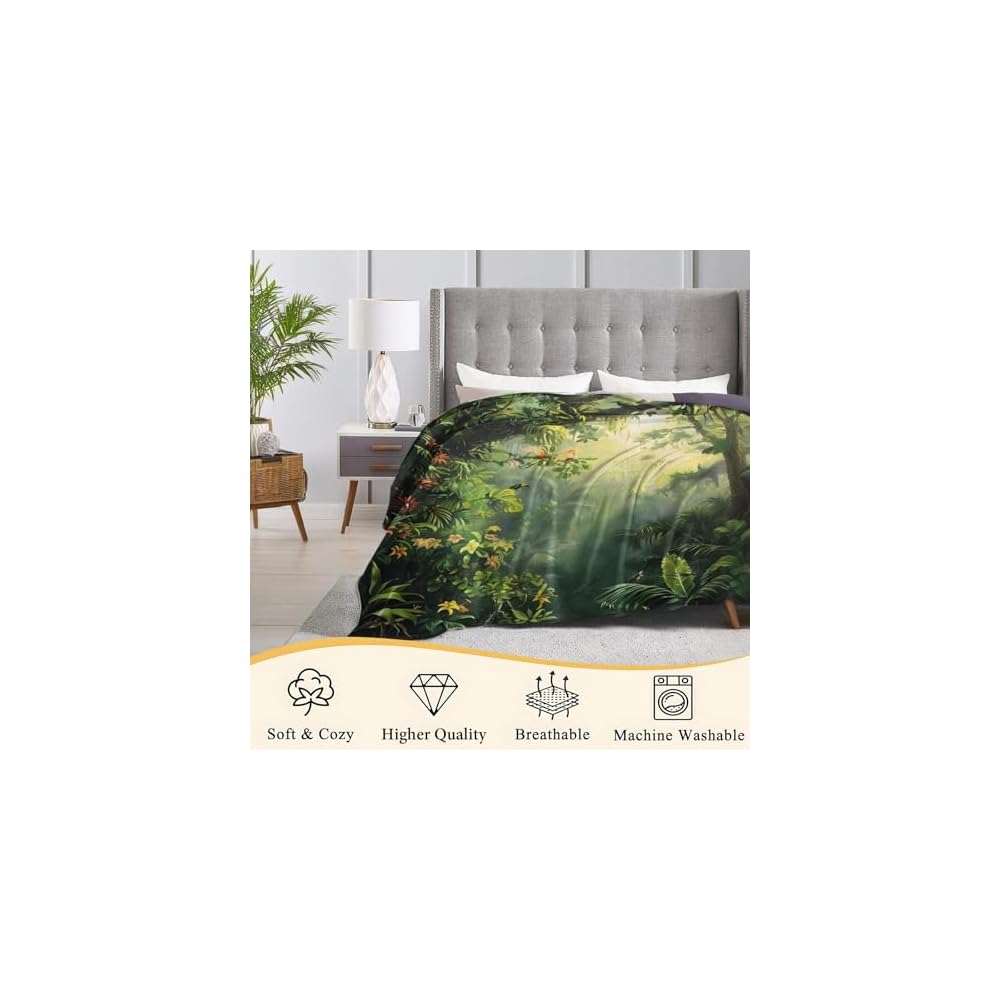 Tree Throw Blanket Soft Cozy Lightweight Flannel Blankets with Blue and Pink Blossom Mountain Cloud Scene Printed for Nature Lovers Bedroom Dorm Office Home Decor Gifts 50x60 Inch