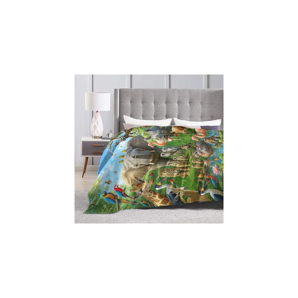 Cute Zoo Animal Blanket Funny Elephant Monkey Giraffe Print Throw Blankets Soft Cozy Warm Fuzzy Fleece Flannel Jungle Animals Throws Stuff Gifts for Girls Boys Men Women Bed Bedding Decor 50"x40"