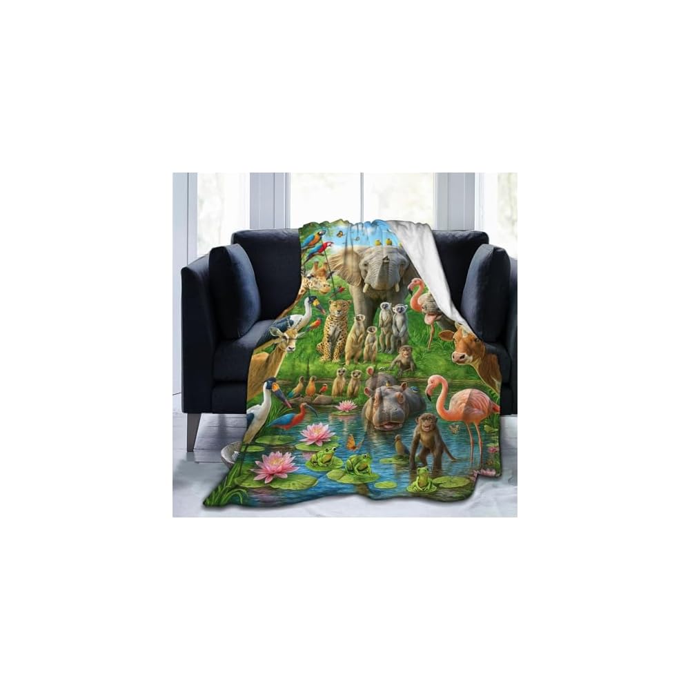 Cute Zoo Animal Blanket Funny Elephant Monkey Giraffe Print Throw Blankets Soft Cozy Warm Fuzzy Fleece Flannel Jungle Animals Throws Stuff Gifts for Girls Boys Men Women Bed Bedding Decor 50"x40"