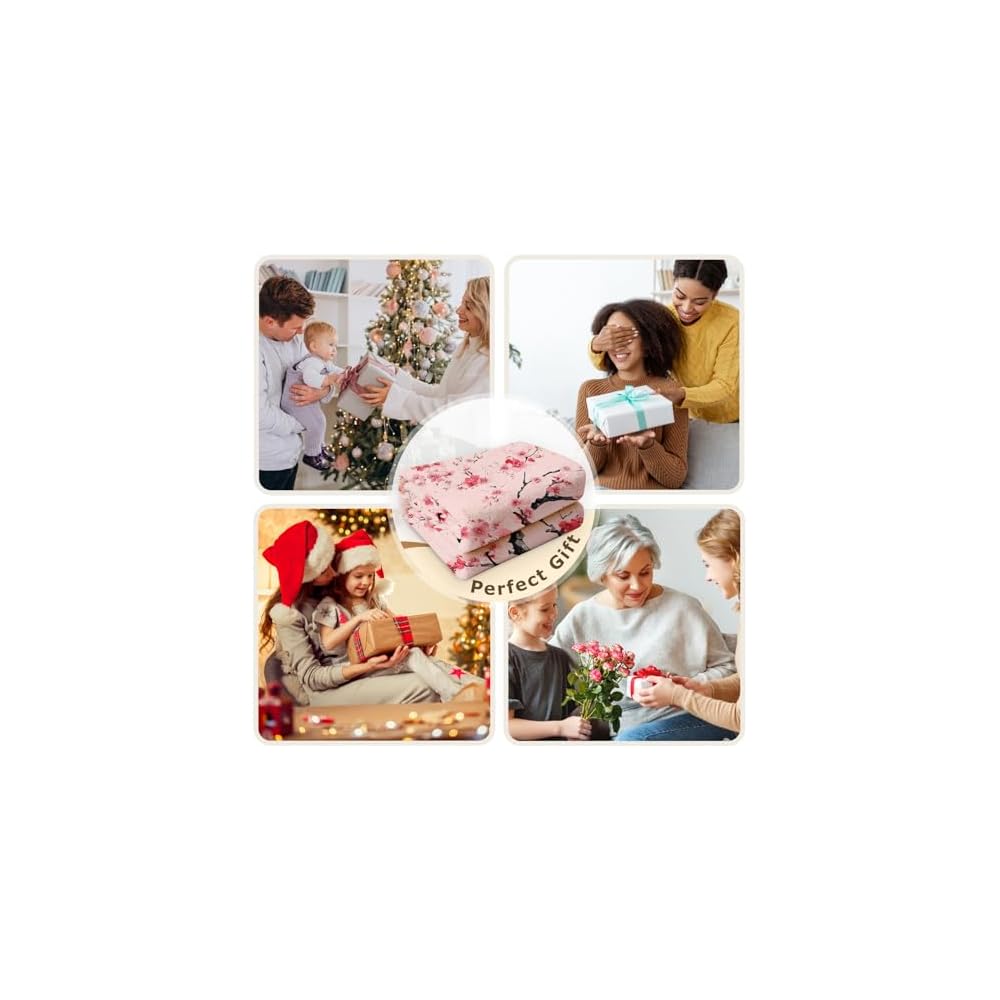 Cherry Blossom Blanket Gifts for Girls Women Floral Sakura Flowers Pink Blankets for Kids Japanese Cherry Blossom Throw Blankets for Sofa Living Room Bedroom(50X60 Inch)