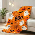 Flannel Halloween Throw Blanket - Cozy, Soft, Lightweight, Decorative Bedding with Cute Ghosts, Pumpkins, Bats, Candy Corn Patterns for Sofa, Living Room Fall Holiday Decor, Halloween Gifts