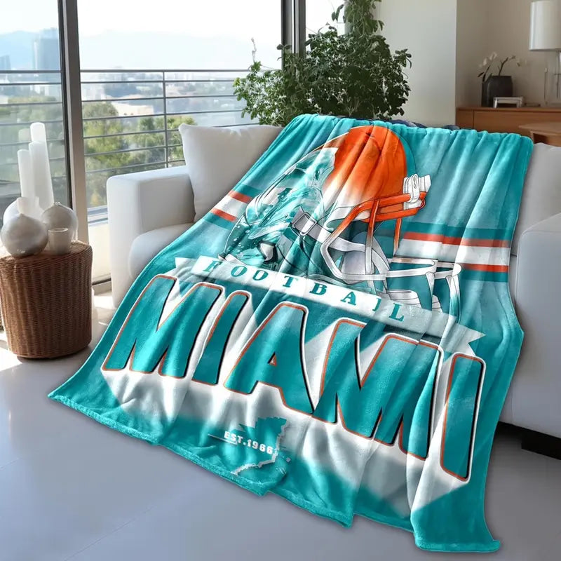 Football Team Graphic Blankets - Buffalo, Dallas, Chicago, Detroit, Pittsburgh Themed, Bold Print, Helmet Design, Vintage Style, Lightweight Soft Breathable Durable Fabric, 60"x50", All-Season Home Decor, Perfect Gift for Sports Fans, Room Decor, Game Day